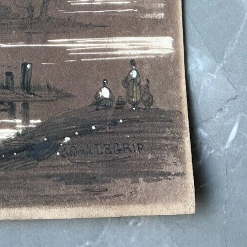 Antique Original Drawing 19th century Landscape Frédéric LEGRIP (1817-1871) - 5