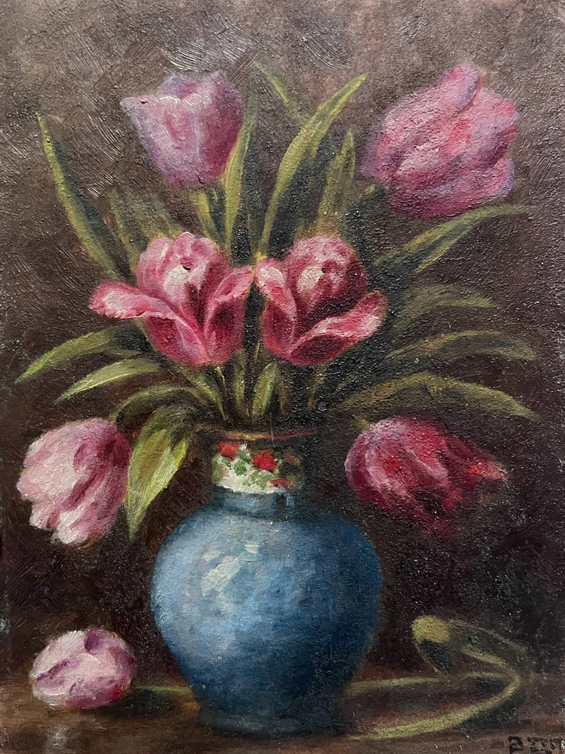 Tulip Bouquet Still Life, Floral, Flowers - Antique Original Painting signed: Title: Tulip Bouquet Still Life, Floral, Flowers - Antique Original Painting signed Description: Oil on cardboard 20 x 15 cm signed small missing parts on corners Reserve: $150.00 Shipping: Domestic: