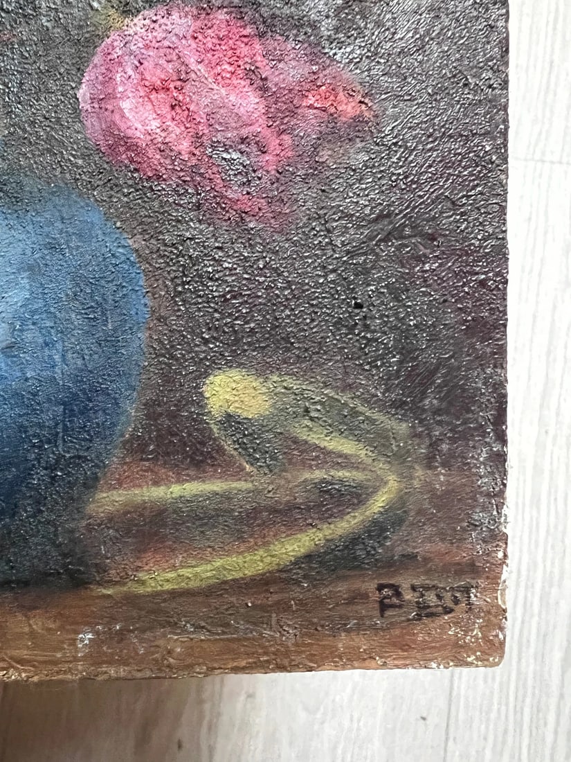 Tulip Bouquet Still Life, Floral, Flowers - Antique Original Painting signed - 4