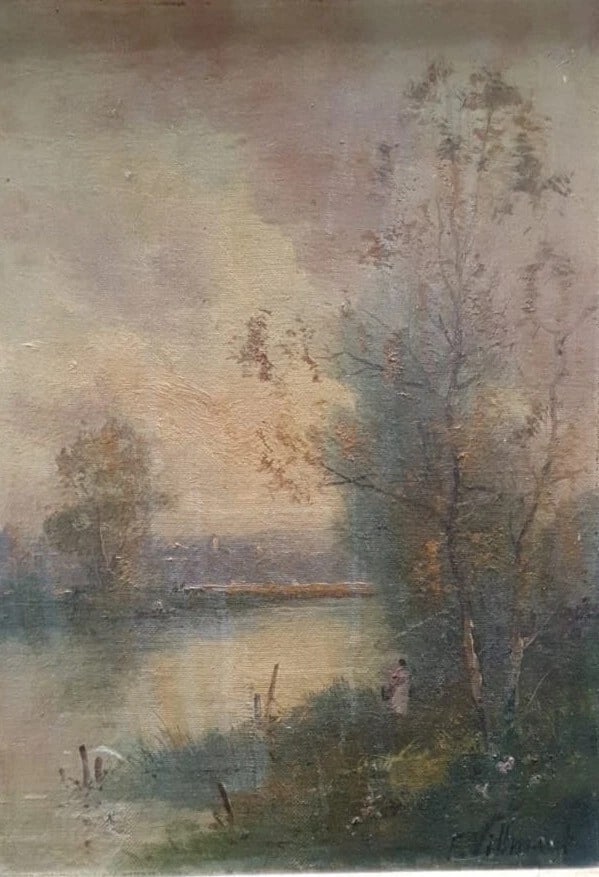 Woman in a Forest Tree Landscape - Antique Original Painting: Title: Woman in a Forest Tree Landscape - Antique Original Painting Description: Oil on canvas 33 x 24 cm / 12.99 x 9.44 inches signed scratches Reserve: $200.00 Shipping: Domestic: Flat-rate