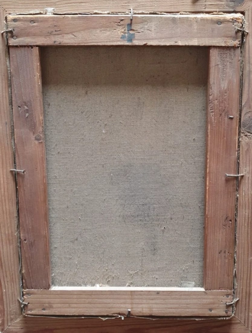 Woman in a Forest Tree Landscape - Antique Original Painting - 6