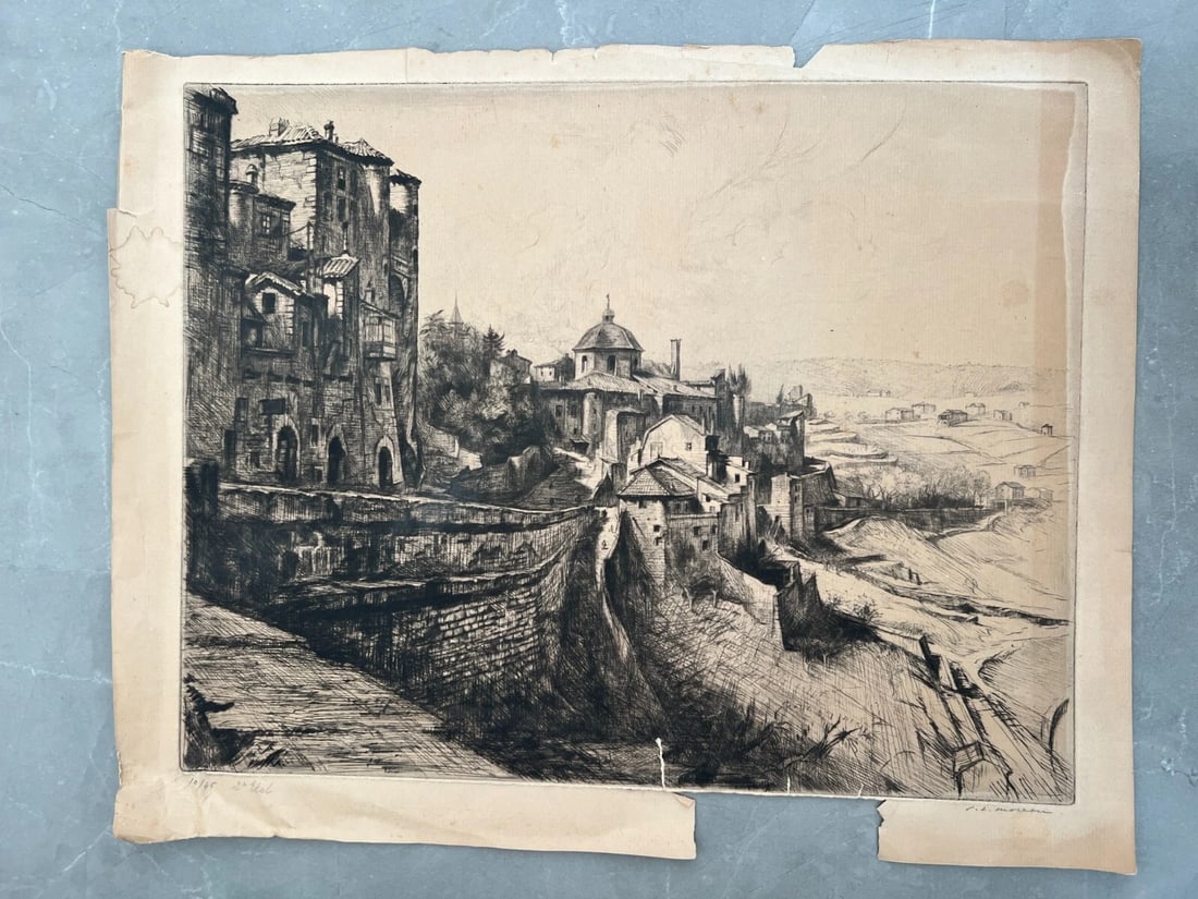 Etching Original Pierre Louis MOREAU (1876-1960) Le Château d'Aubenas (Ardèche) - 7
