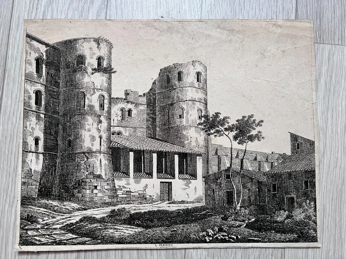 Antique Etching Original Leo VON KLENZE (1784-1864) Landscape, House, Trees - 7