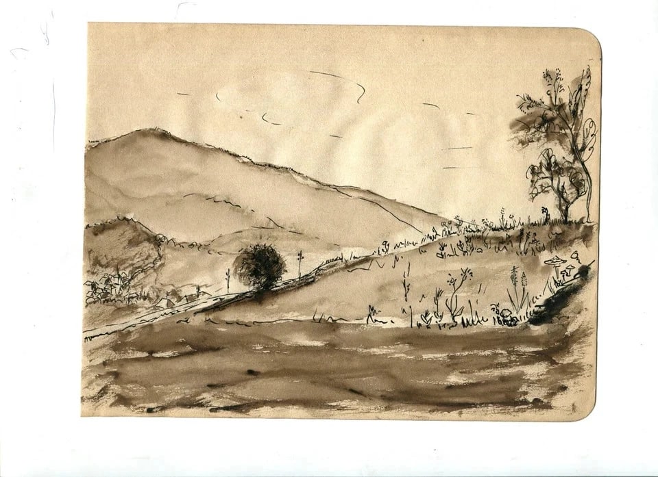 Ice Skating, Portrait, Man, Cross, Landscape - Drawing Vintage Original 1929 x5 - 2