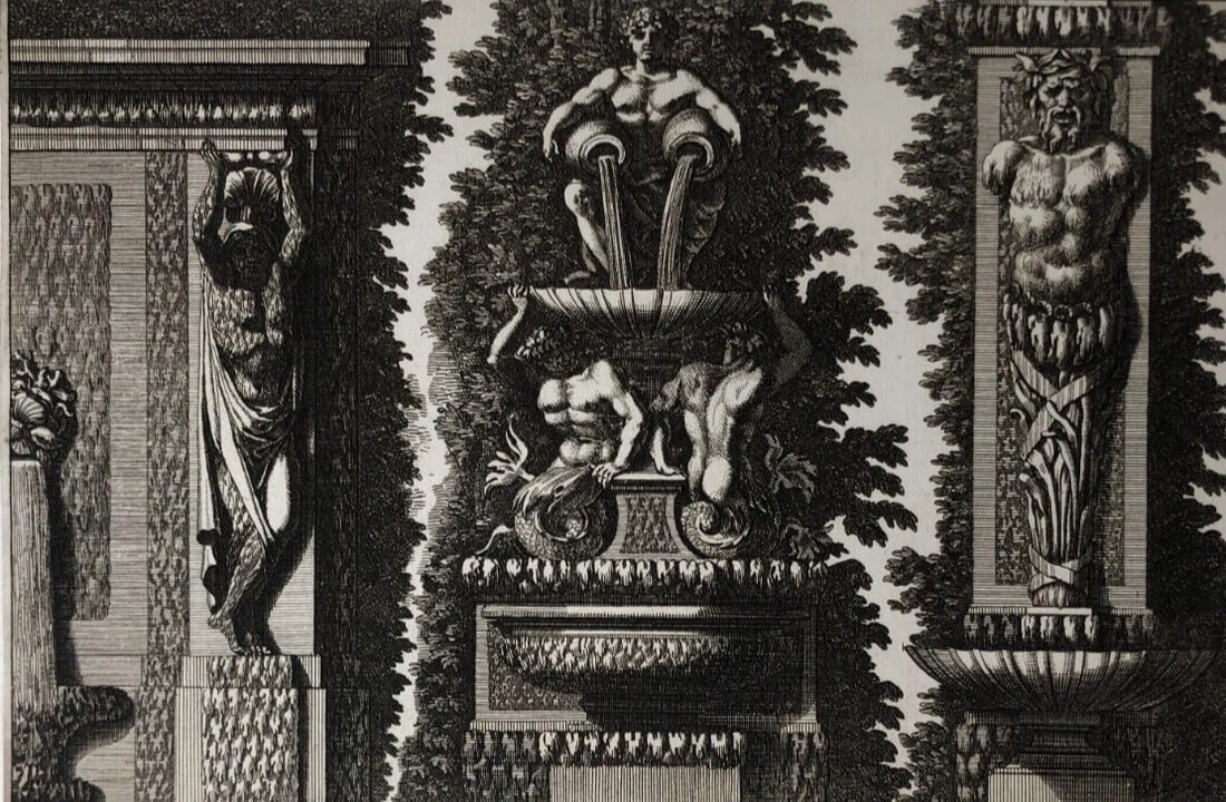 Vintage Etching by Jean Le Pautre (1618–1682) Architecture Architectural: Title: Vintage Etching by Jean Le Pautre (1618–1682) Architecture Architectural Description: 7.5 x 26 cm / 6.88 x 10.23 inches Condition: stains, folds Reserve: $150.00 