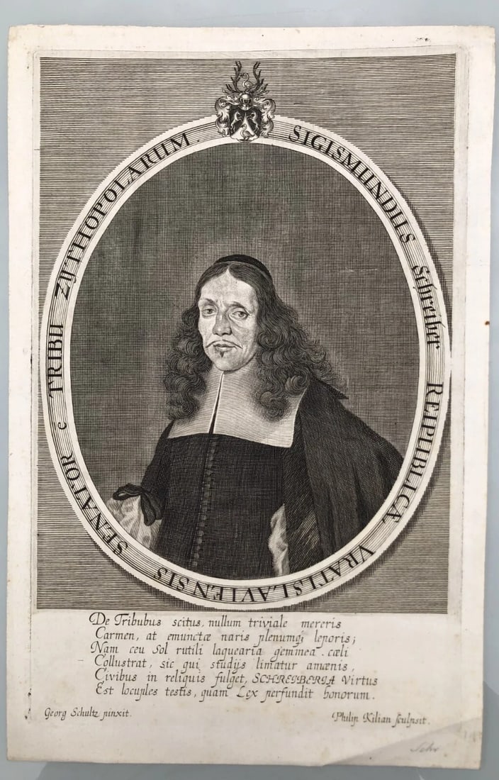 Man Portrait, Georg II SCHULTZ (1622-1677) Sigismundus Antique Etching Original - 6