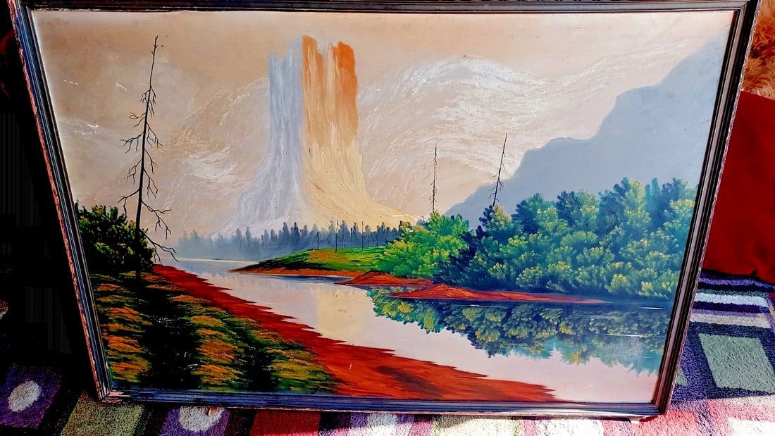 1920 Western Painting Monarch Of Green River Colorado 24 x 36 ": Great looking piece in very good condition. Love the coloring and lighting. Screams western landscape. UNSIGNED. Measures approximately 24 x 36" plus frame. Shipping charges include insurance. 