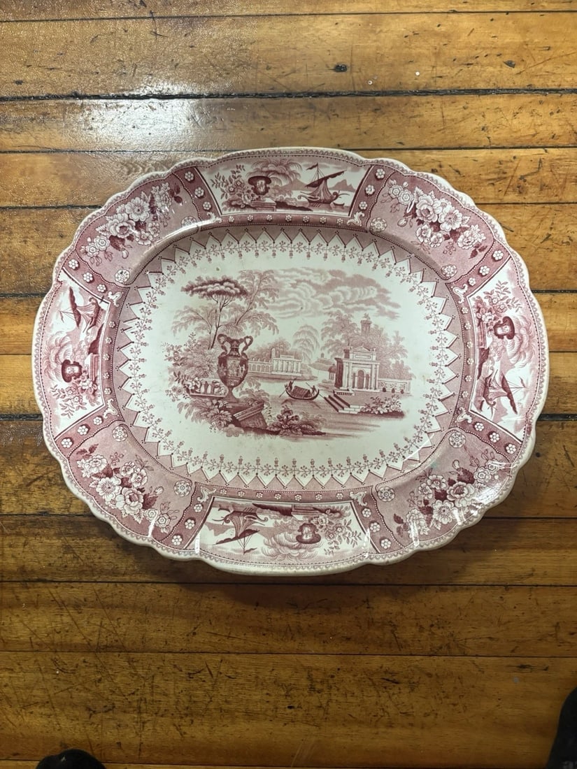 Red Staffordshire Canova Platter: It measures 15 1/2” x 13 1/4” and is marked. It has a very small flake on the front. Otherwise it has no other issues Shipping:Domestic: Flat-rate of $20.00 to anywhere within the