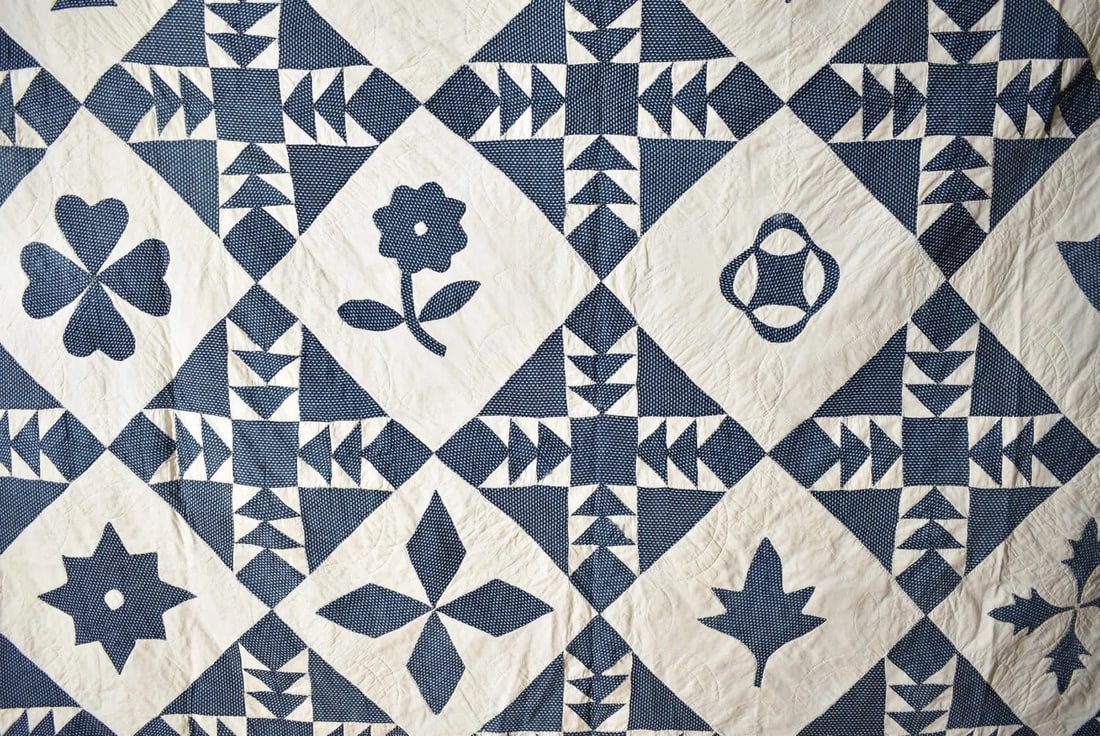 Rare 1850's Indigo Blue & White Quilt - 2
