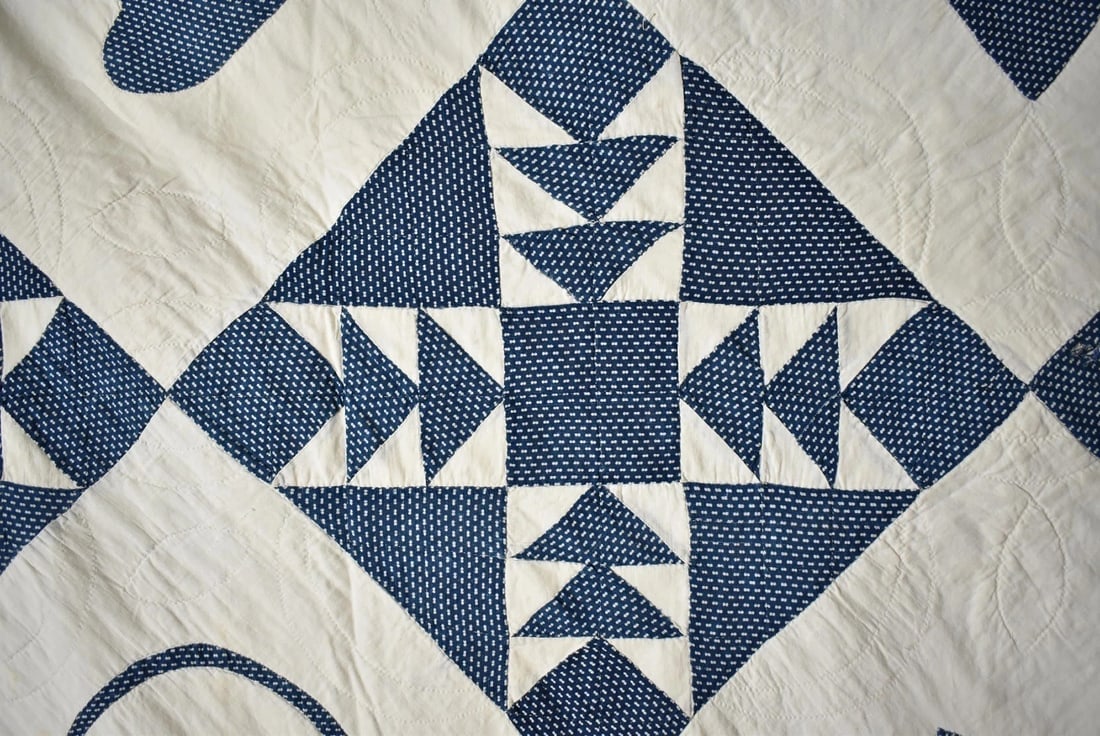 Rare 1850's Indigo Blue & White Quilt - 4