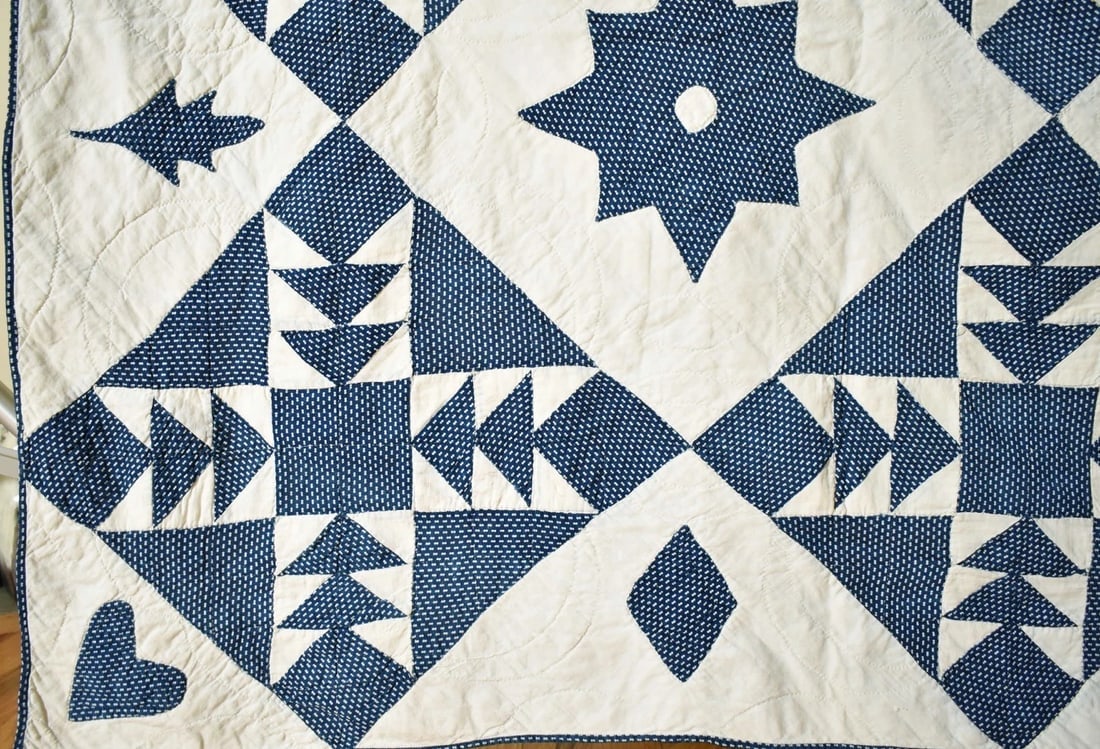 Rare 1850's Indigo Blue & White Quilt - 5