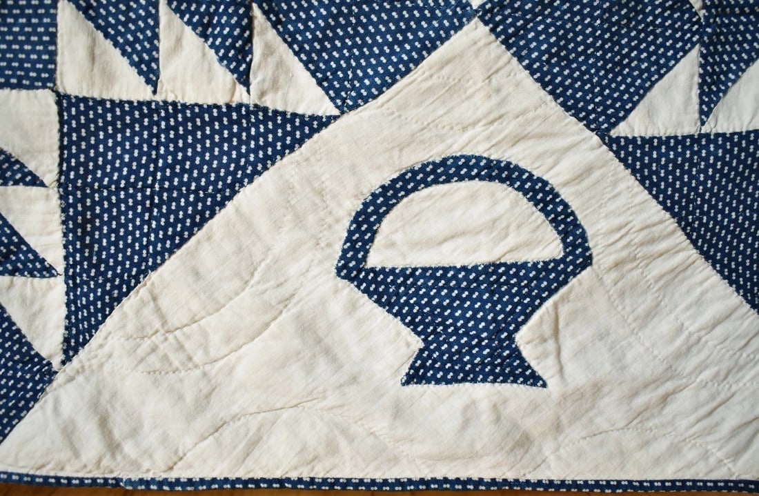 Rare 1850's Indigo Blue & White Quilt - 6