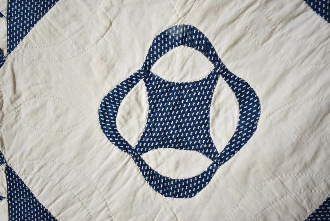 Rare 1850's Indigo Blue & White Quilt - 8