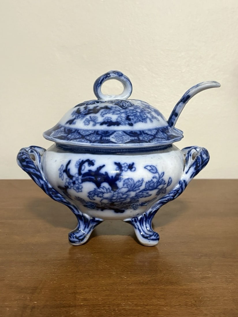 3pc Flow Blue Sauce Tureen - 2