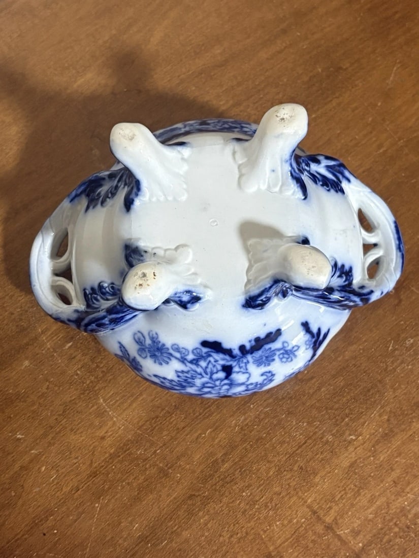 3pc Flow Blue Sauce Tureen - 5