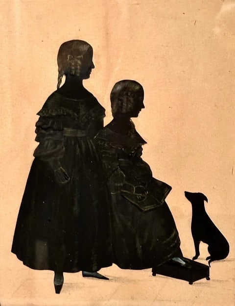 19th C. Cut Silhouette of 2 Girls & Dog - 3