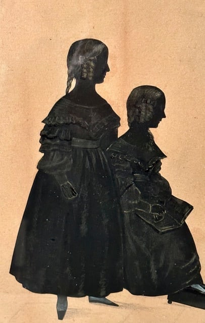 19th C. Cut Silhouette of 2 Girls & Dog - 4
