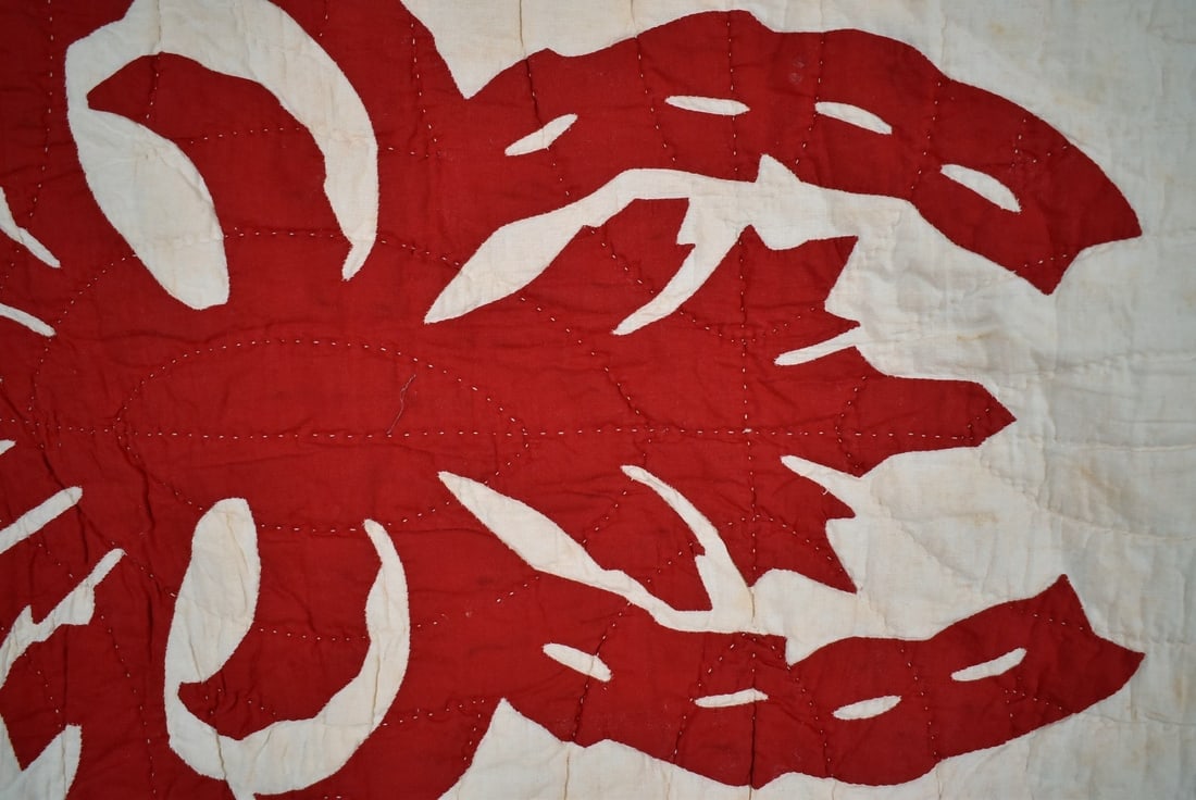 Rare 1890s Red & White Hawaiian Quilt - 4