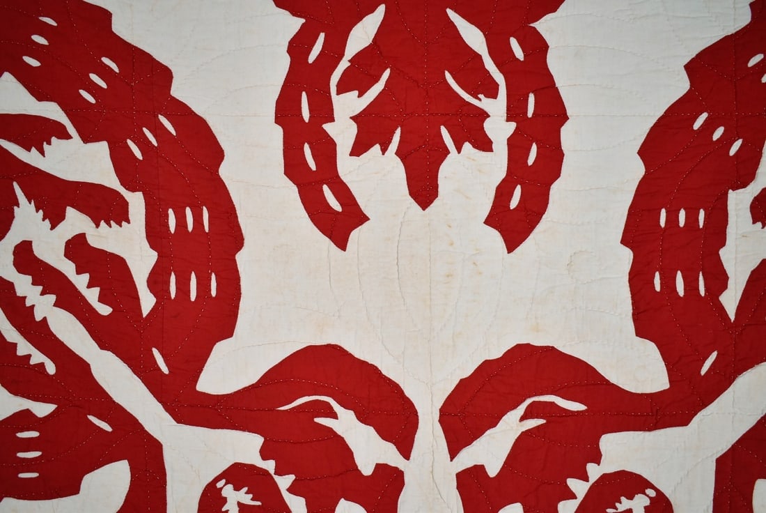 Rare 1890s Red & White Hawaiian Quilt - 8