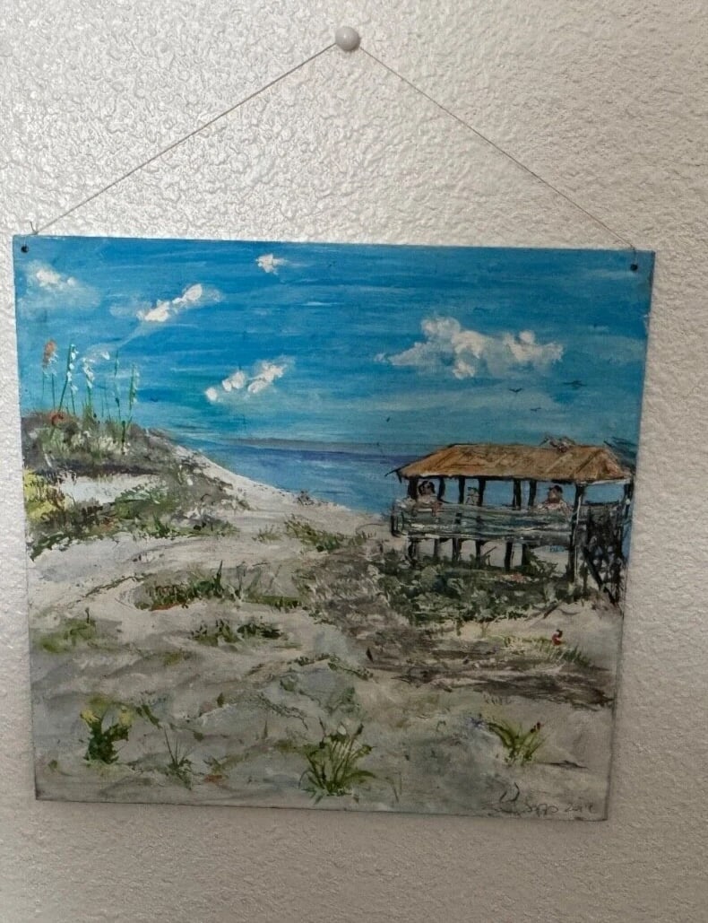 Vintage Original Oil Painting Sand Dunes Beach Sea Shore Seagulls Signed: This vintage original oil painting is a one-of-a-kind piece signed by the artist. The painting depicts a beautiful beach scene with sand dunes, seagulls, and a serene sea shore. The piece is framed