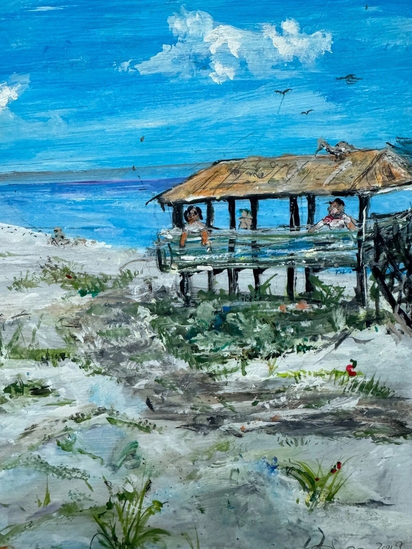 Vintage Original Oil Painting Sand Dunes Beach Sea Shore Seagulls Signed - 5