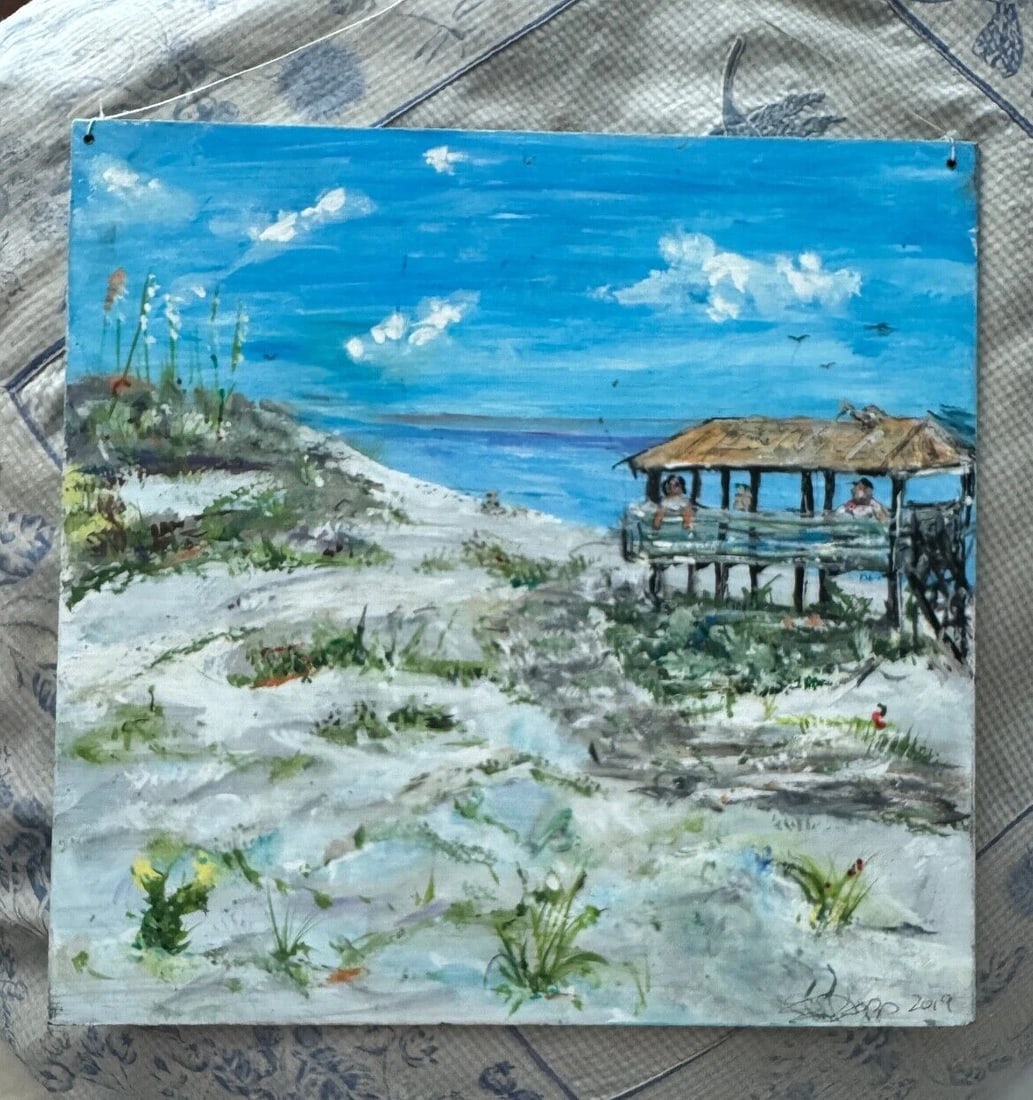 Vintage Original Oil Painting Sand Dunes Beach Sea Shore Seagulls Signed - 6