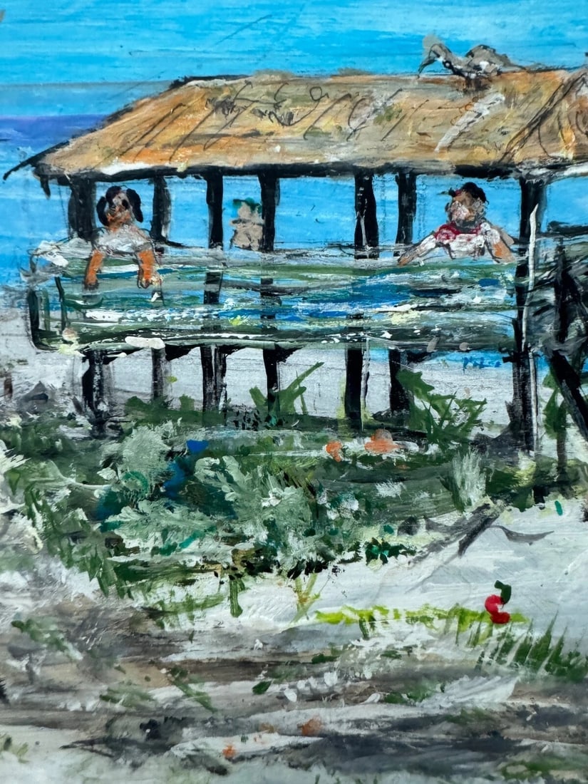 Vintage Original Oil Painting Sand Dunes Beach Sea Shore Seagulls Signed - 7