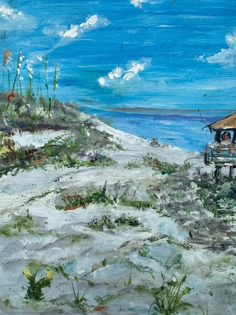 Vintage Original Oil Painting Sand Dunes Beach Sea Shore Seagulls Signed - 9