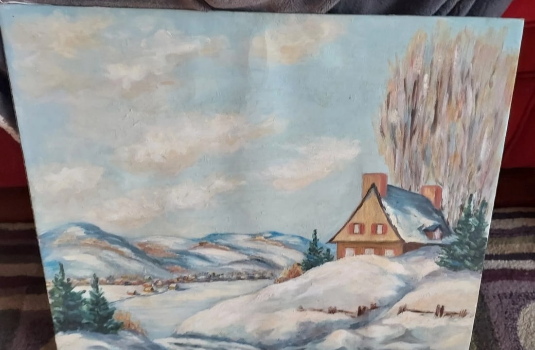 Oil On Board Painting Adirondack Cabin Snow Scene. Good Colors.: Great looking piece in very good condition. Nice colors and lighting. Came from Adirondacks. Measures approximately 18 x 20". Shipping charges include insurance. Shipping:Domestic: Flat-rate of