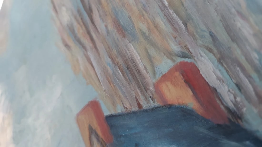 Oil On Board Painting Adirondack Cabin Snow Scene. Good Colors. - 2