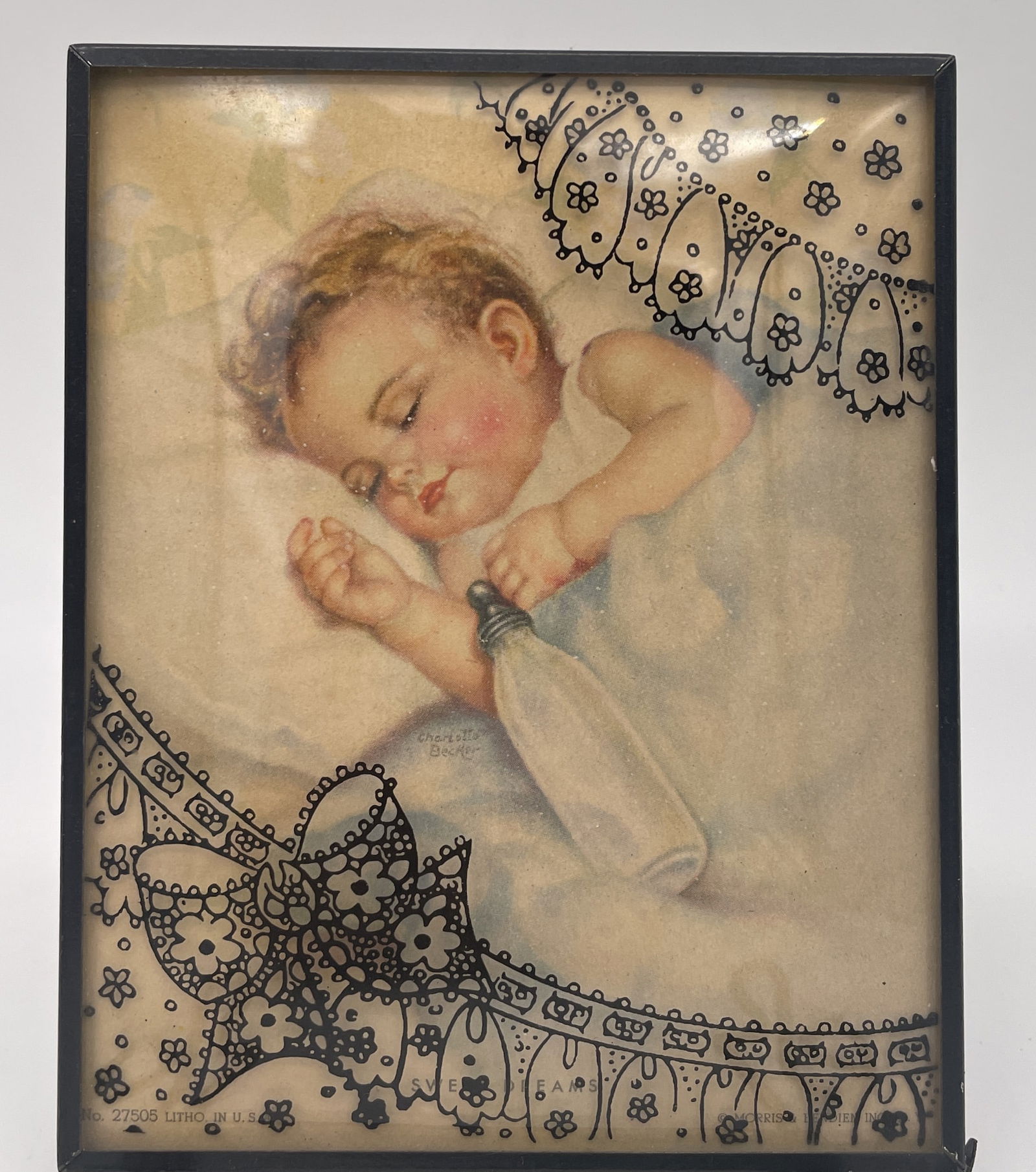 2 CHARLOTTE BECKER LITHOGRAPHS SILHOUETTE CONVEX BUBBLE FRAMES - 3