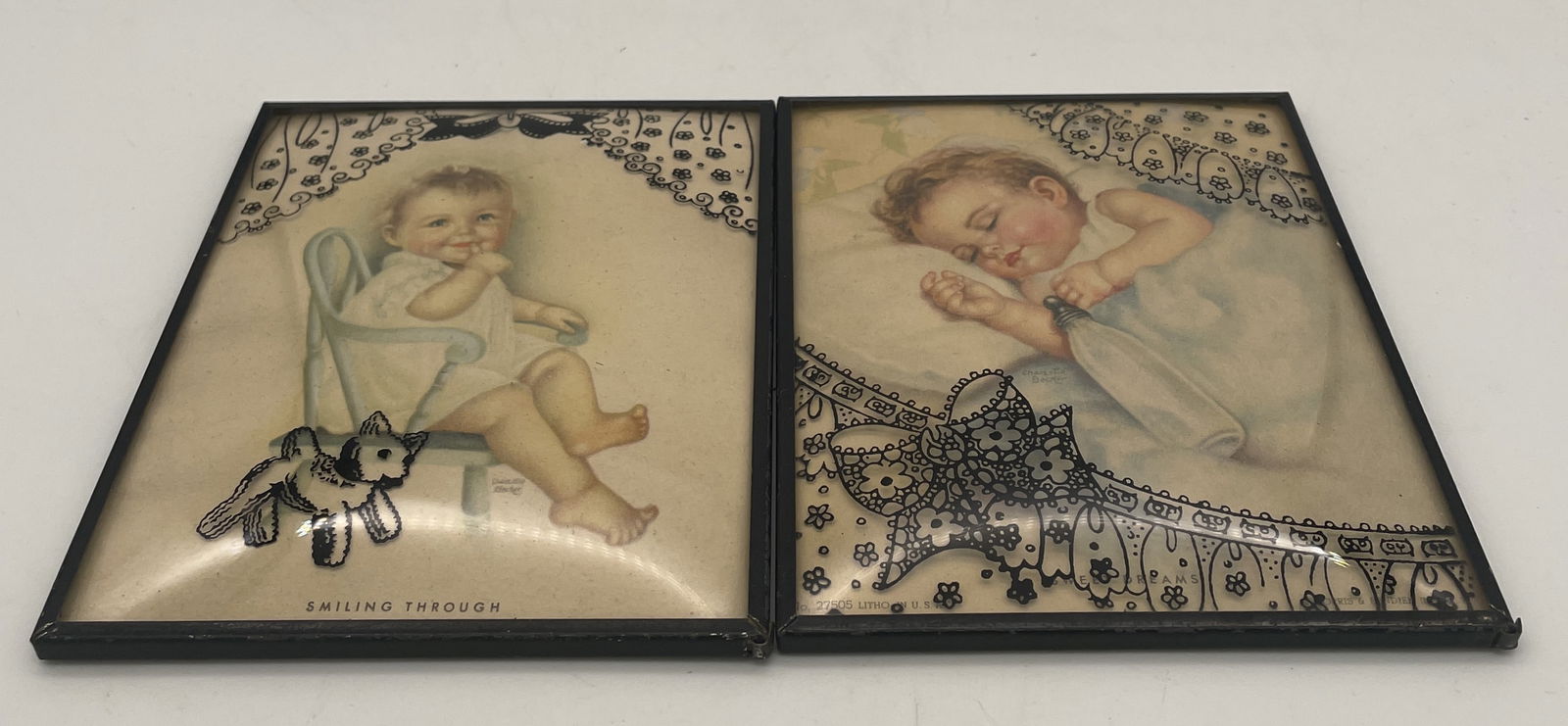 2 CHARLOTTE BECKER LITHOGRAPHS SILHOUETTE CONVEX BUBBLE FRAMES - 8