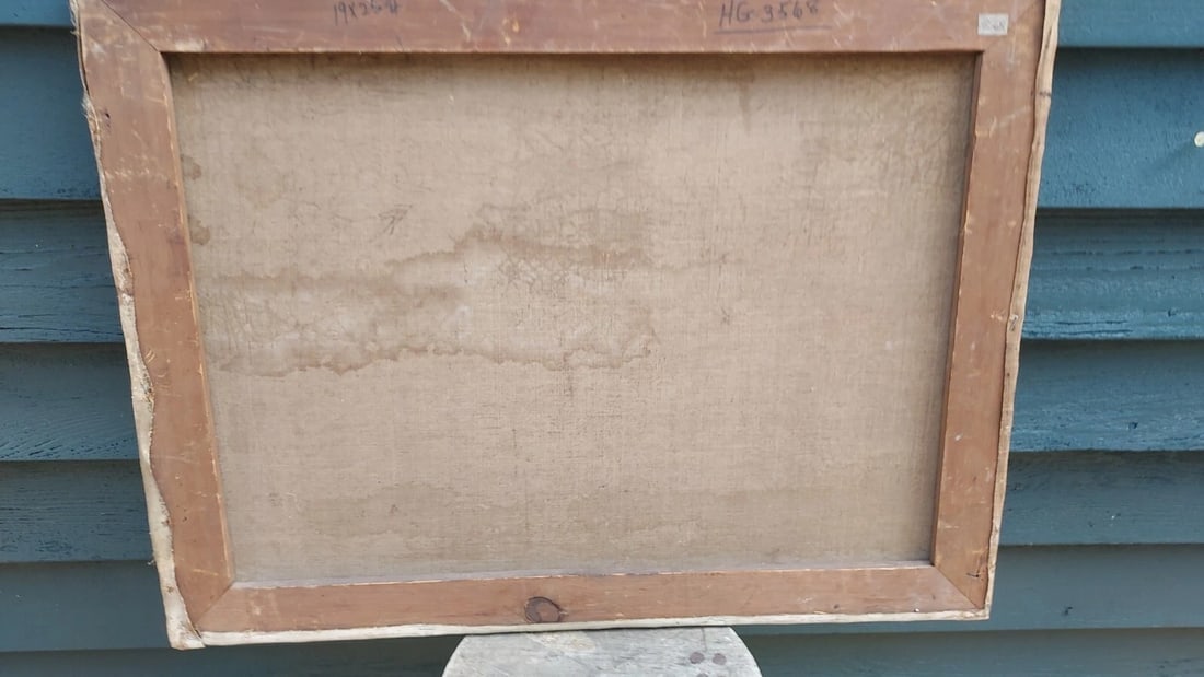 19th Century oil painting on canvas Castle On Lake - 5