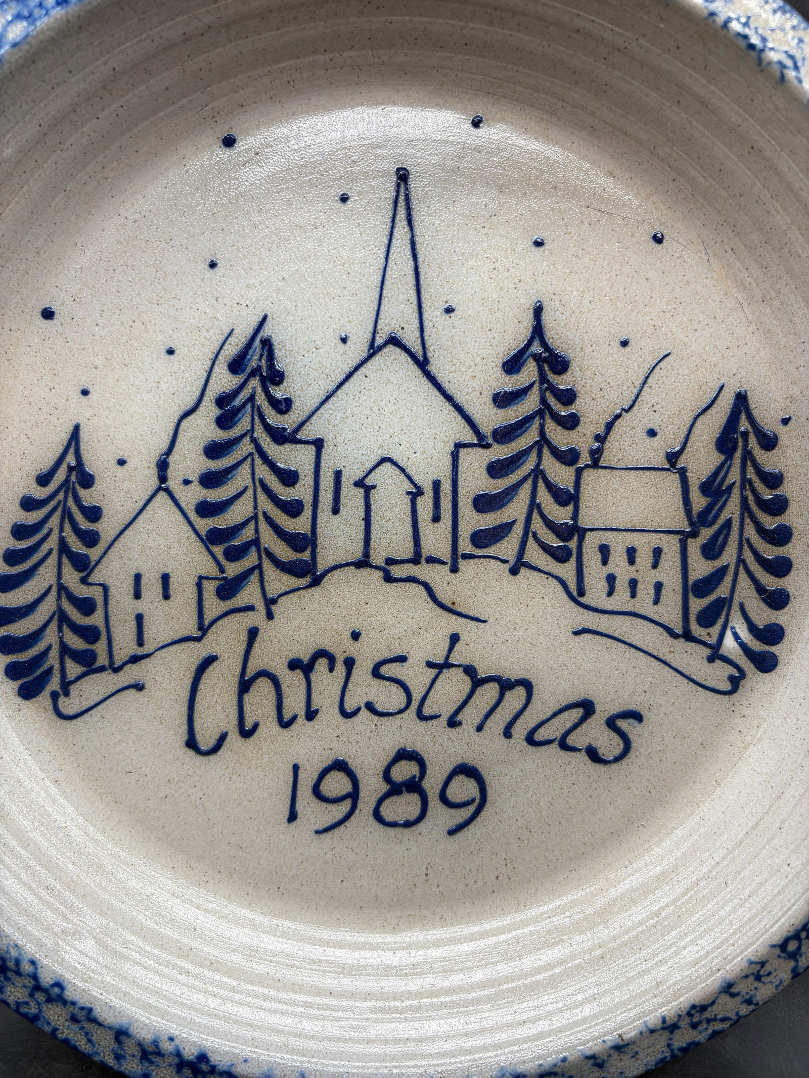 1989 Eldreth Stoneware Pottery Christmas Pie Plate - 2
