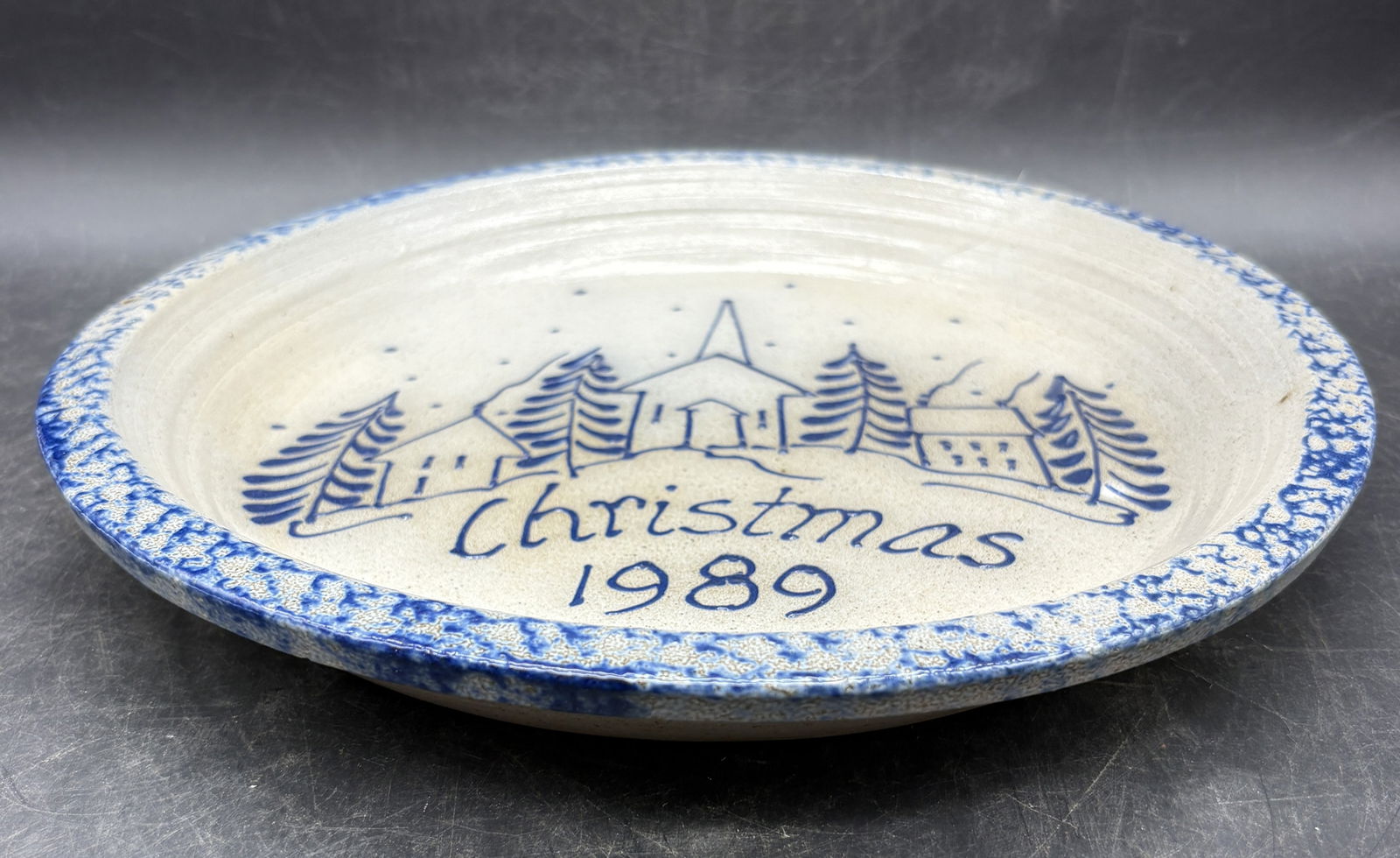 1989 Eldreth Stoneware Pottery Christmas Pie Plate - 5