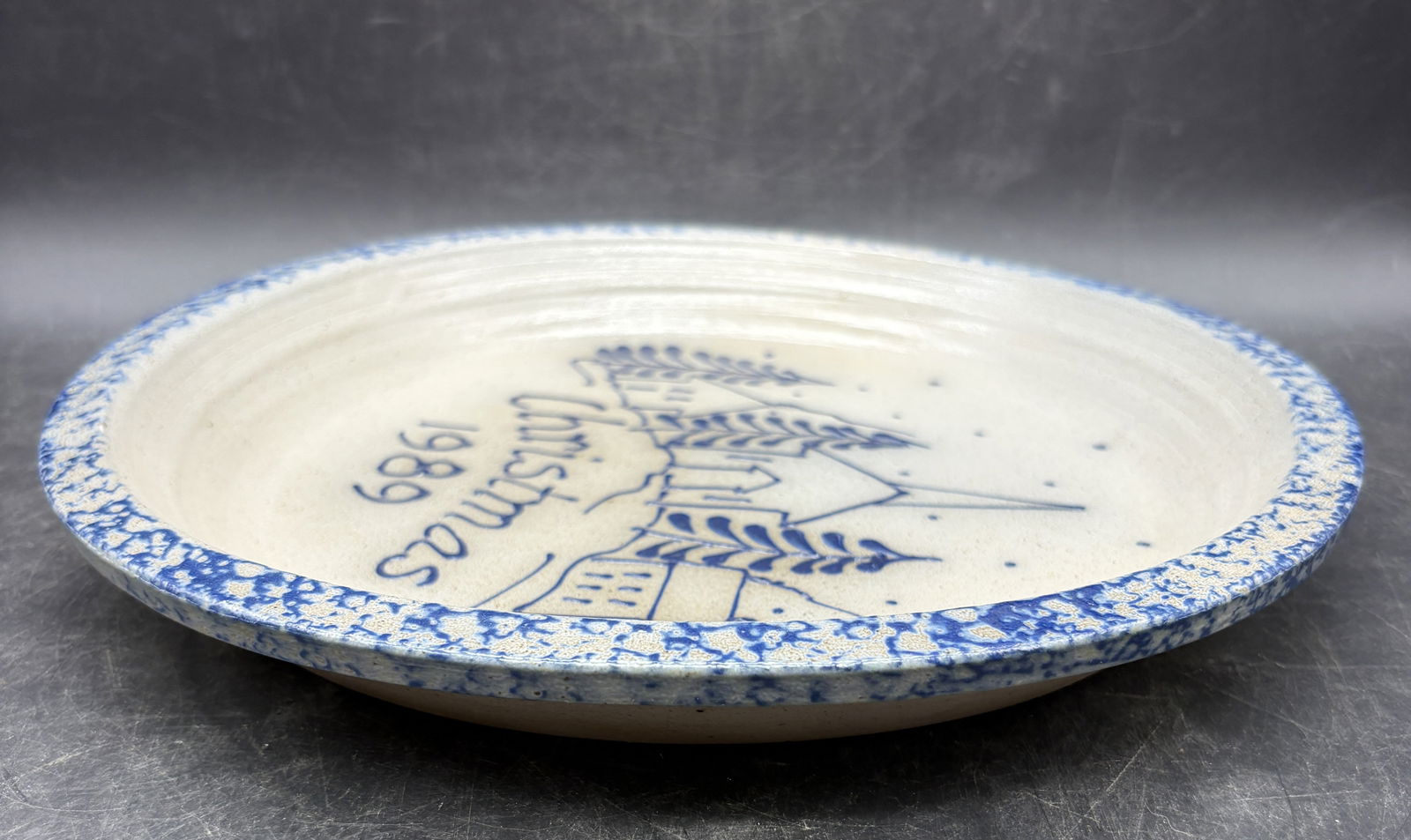 1989 Eldreth Stoneware Pottery Christmas Pie Plate - 6