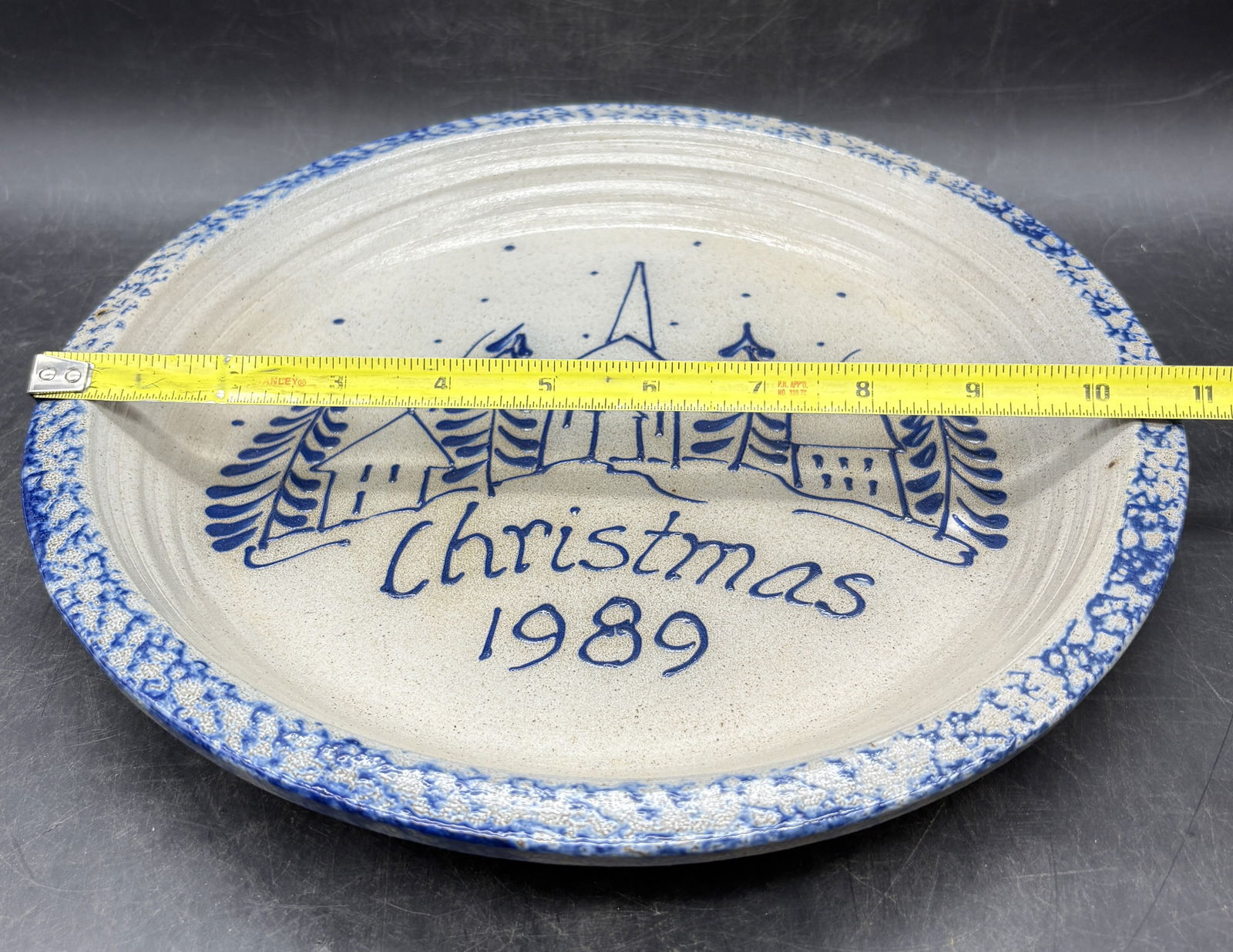 1989 Eldreth Stoneware Pottery Christmas Pie Plate - 8