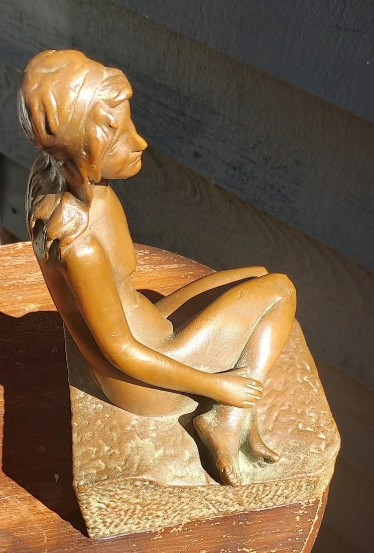 Massive Antique art Bronze Bookend Nude Woman 5lbs - 4