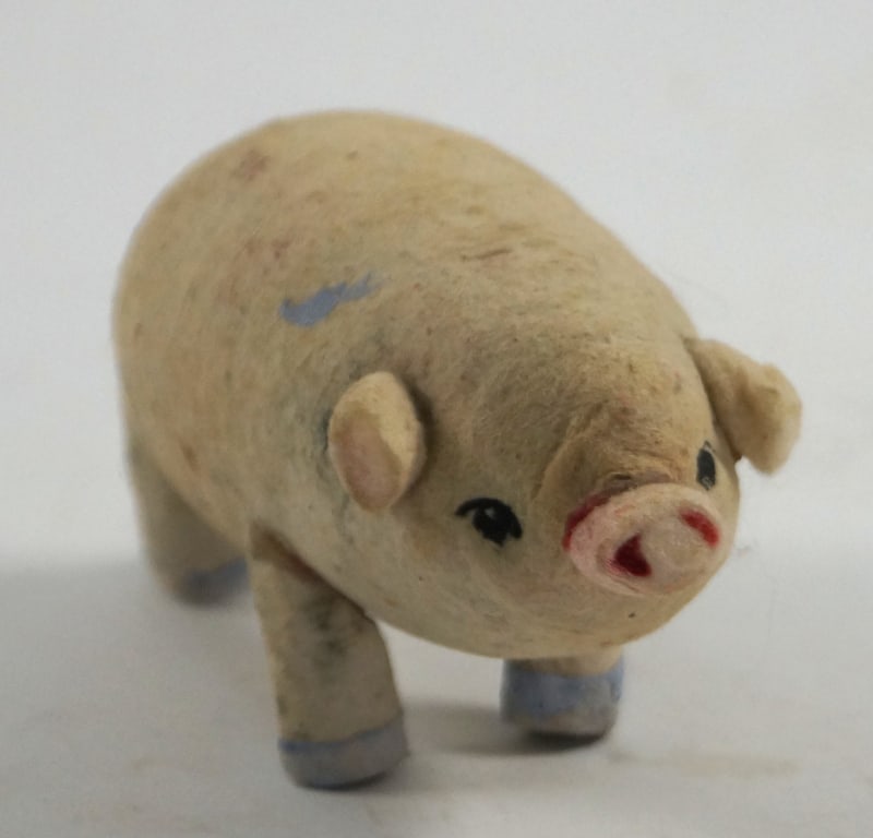 Antique Spun Cotton Pig Occupied Japan Putz - 5