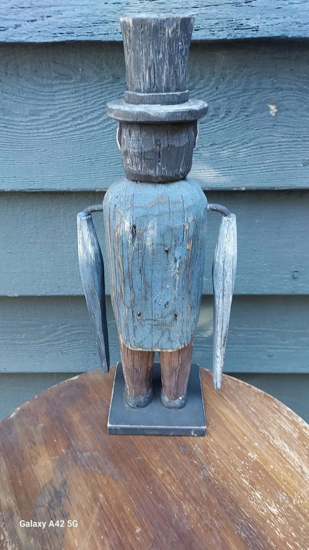 Antique Sailor Whirligig Wooden 1970 14" tall Abe Lincoln hat - 2