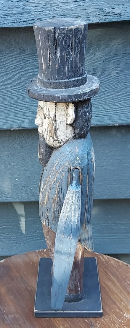 Antique Sailor Whirligig Wooden 1970 14" tall Abe Lincoln hat - 3