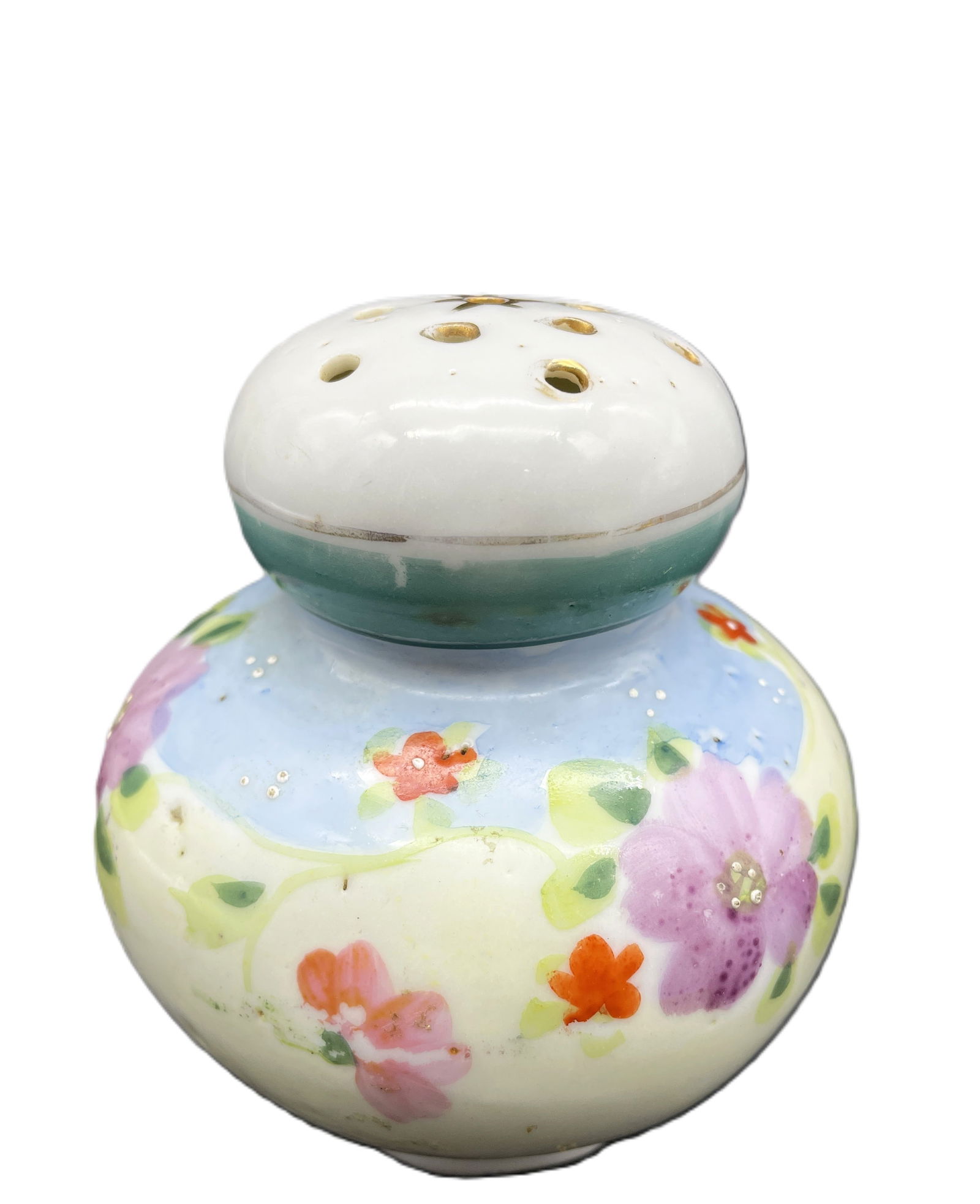 Vintage Japan Muffineer Shaker, Salt Shaker: Date/Period: unknownDimension: Approx 4 x 3"Material: ceramicAdditional Information: Vintage Japan Muffineer Shaker, Salt Shaker Shipping:Domestic: Flat-rate of $12.00 to anywhere within the
