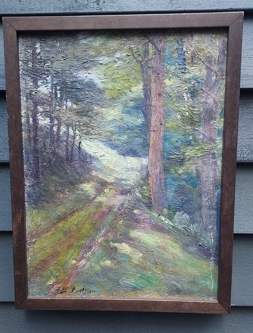 Woods Oil painting abstract signed Judson possibly William lees: Great looking piece in excellent condition. Fantastic look. Clear Signature . Measures approximately 13 x 17" with frame. Shipping charges include insurance. Shipping:Domestic: Flat-rate of $45.00