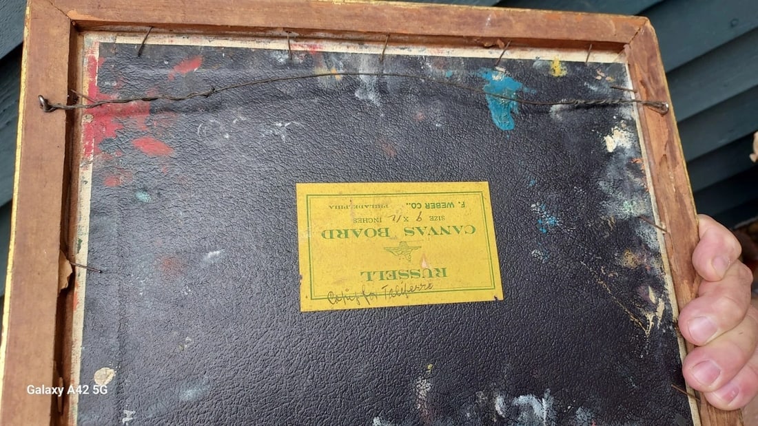 Western mountain scene oil painting on Board 1920 signed great colors sunset - 3