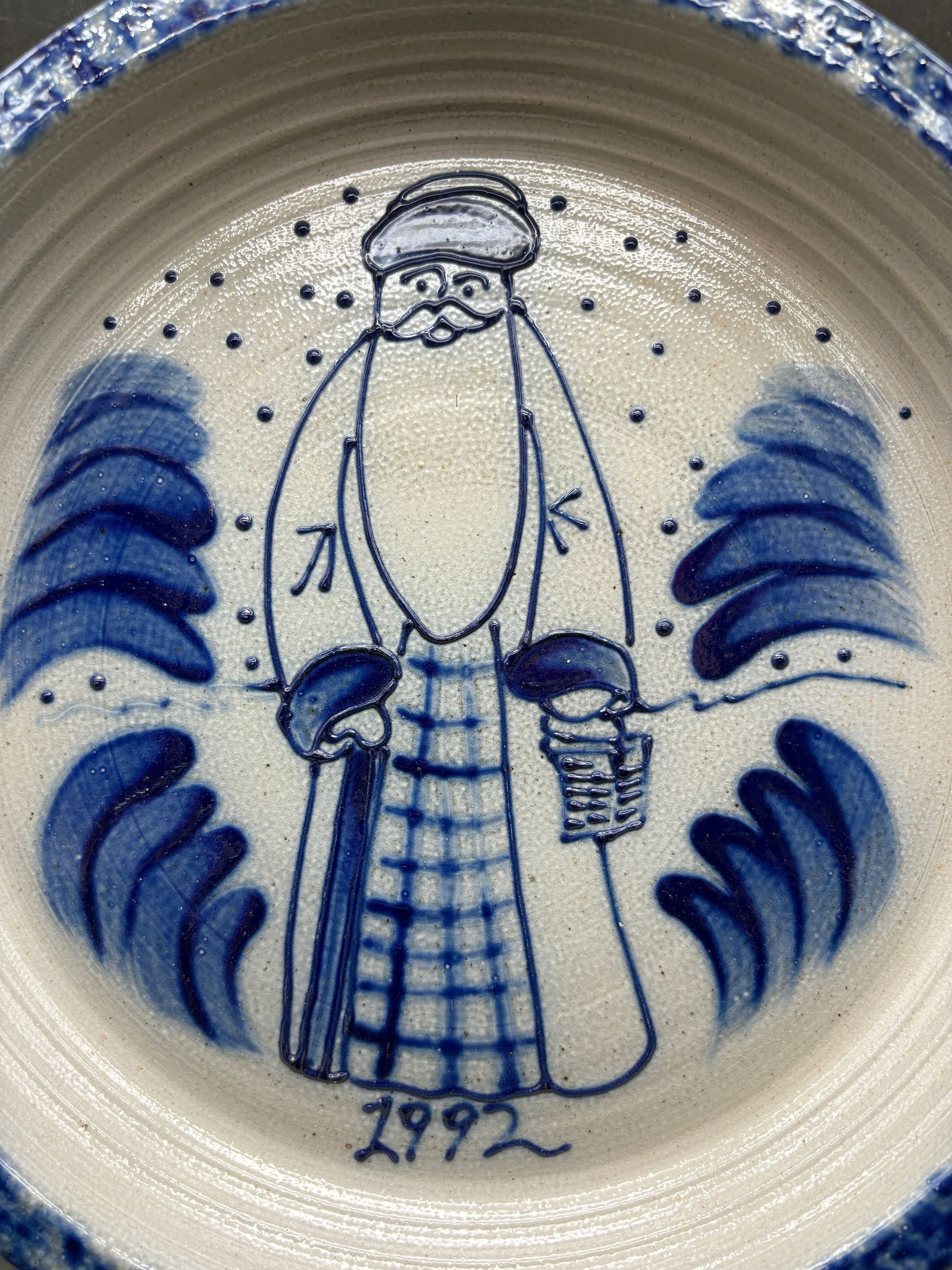 1992 Eldreth Stoneware Pottery Christmas Pie Plate - 2
