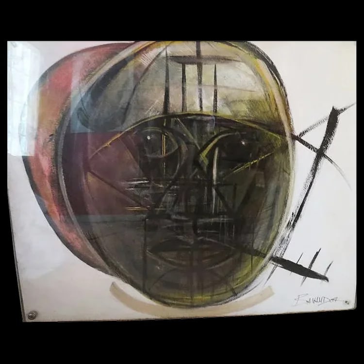 Original Painting By Monique Bavaud - Abstract Modern: A 30 x 36 inch abstract modern oil painting on masonite board titled 'Samurai', framed with Lucite hardware. Shipping:Domestic: Flat-rate of $60.00 to anywhere within the contiguous