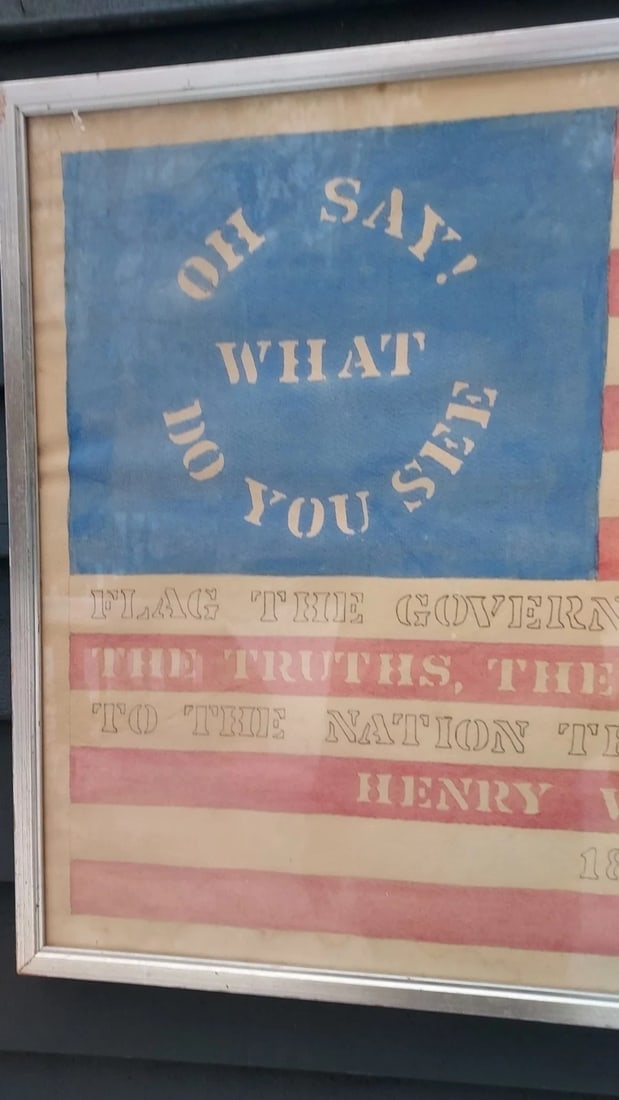 1970 Watercolor Flag Signed OH SAY WHAT YOU SEE Henry ward Beecher quote - 2