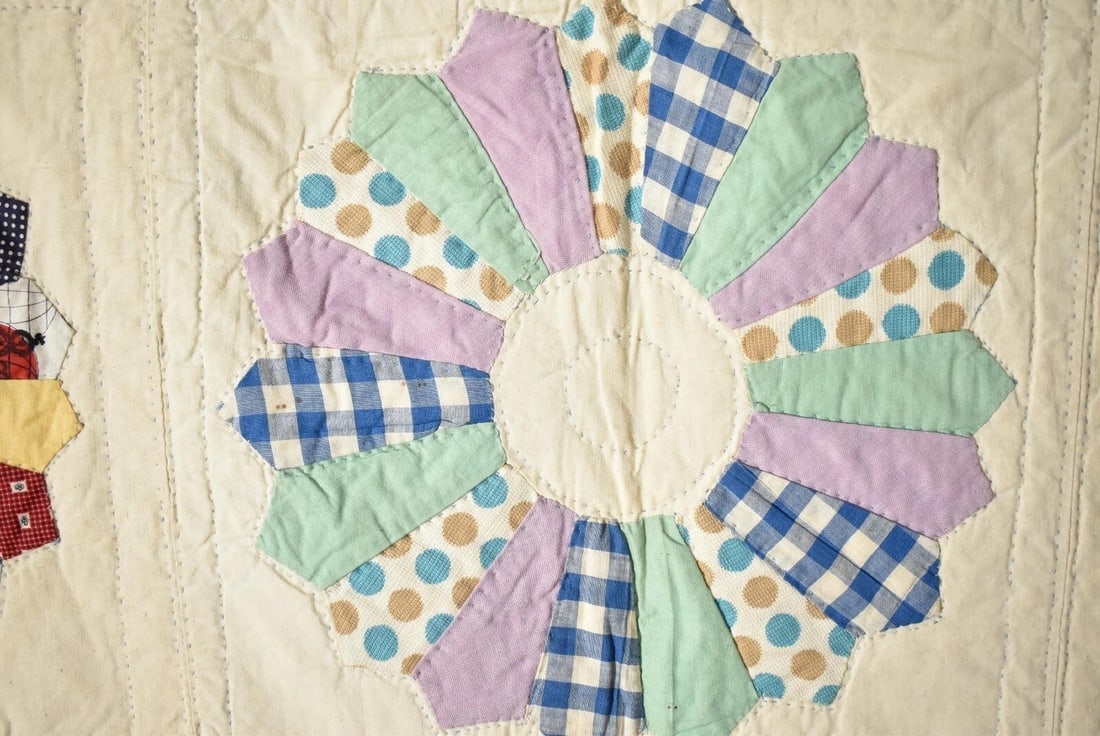 40's Dresden Plate Quilt, Blue Border - 4