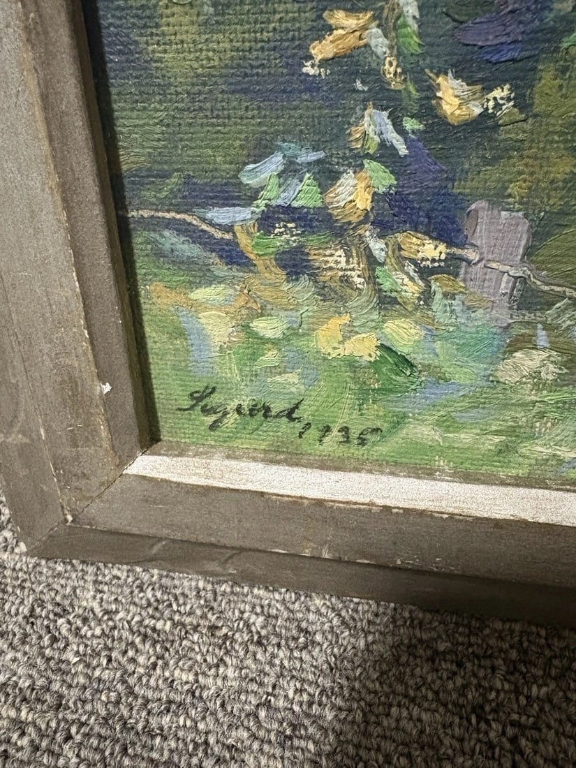 1935 Artist Signed Oil On Board Landscape Painting - 4