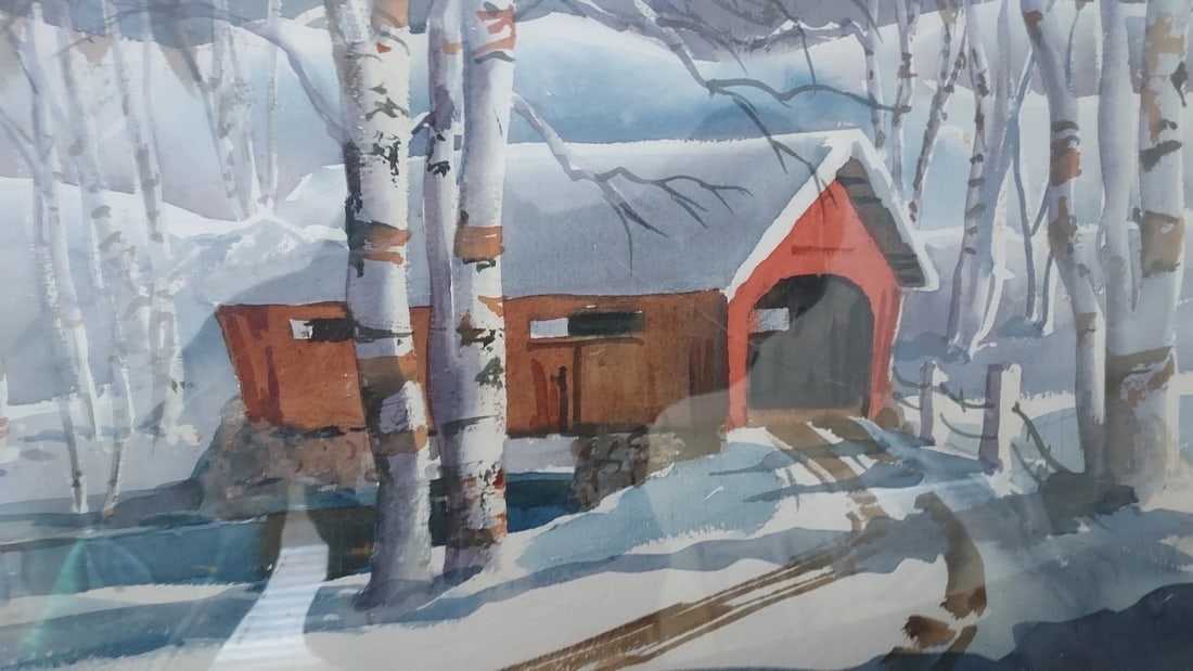 1950 Watercolor Covered Bridge M. Schuler - 2